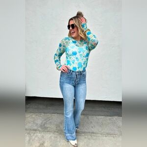 Floral Long Sleeve Mesh Top